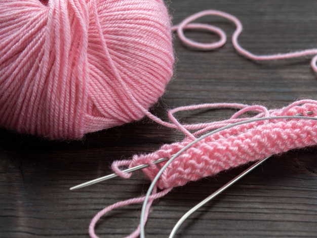 編み物、糸、ピンク色、手作り
