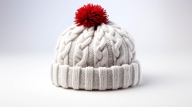 Foto cappello invernale di filati per maglieria su bianco