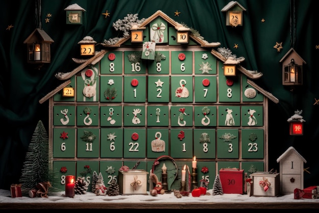 Photo a knolled arrangement of numbered advent calendar items created with generative ai technology