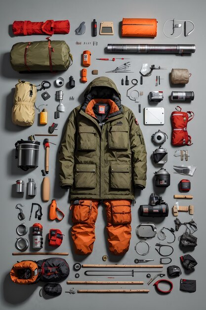 Foto knolling delle attrezzature per il campeggio