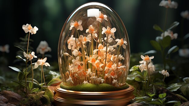 knolling case model with snowdrop flowers scenery inside snowglobe dreamlike background