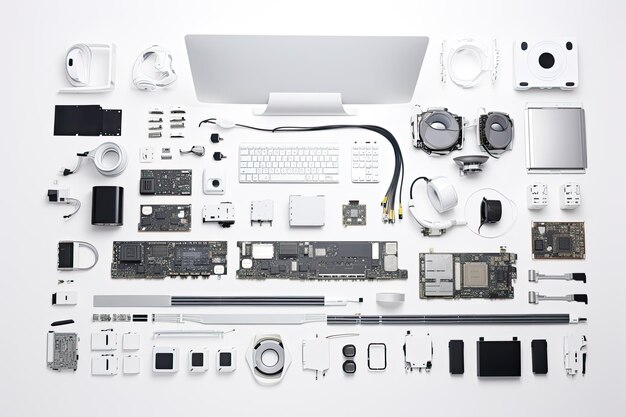 knolling of computer equipmentisolated white background