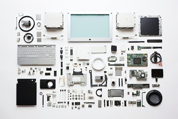 Photo knolling of computer equipmentisolated white background