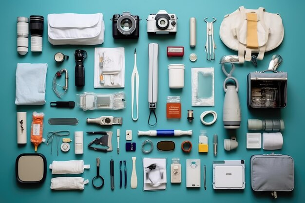 Photo knolling of doctor tools and equipment flat lay ai generated