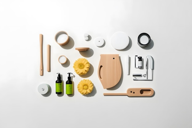 Photo knolling of ecofriendly bathroom items