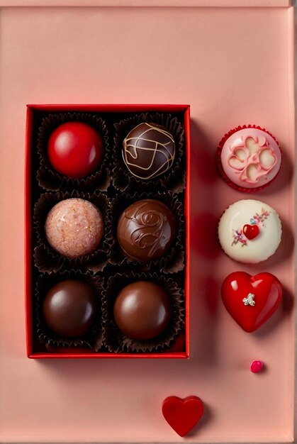 a knolling flat lay photo of deluxe chocolate bonbons