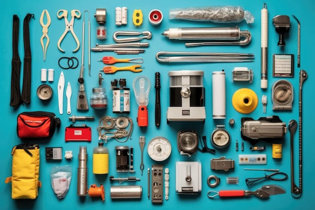 knolling of medical equipment flat lay AI Generated