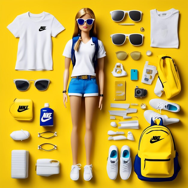 Knolling parts fashion girl full body one american girl wearing beach sunglas