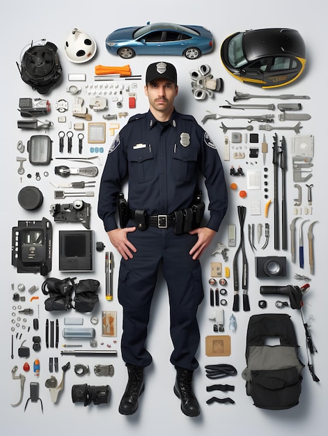 Knolling policeman on the background