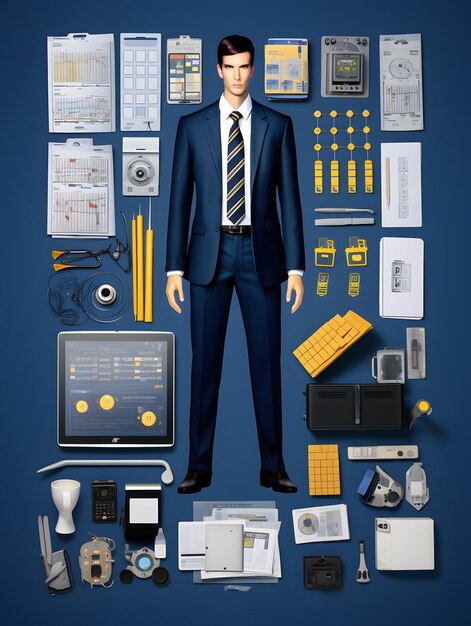 Photo knolling secret agent on the blue background