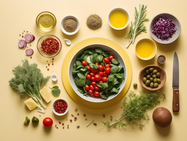 Knolling style of Fresh cut vegetables