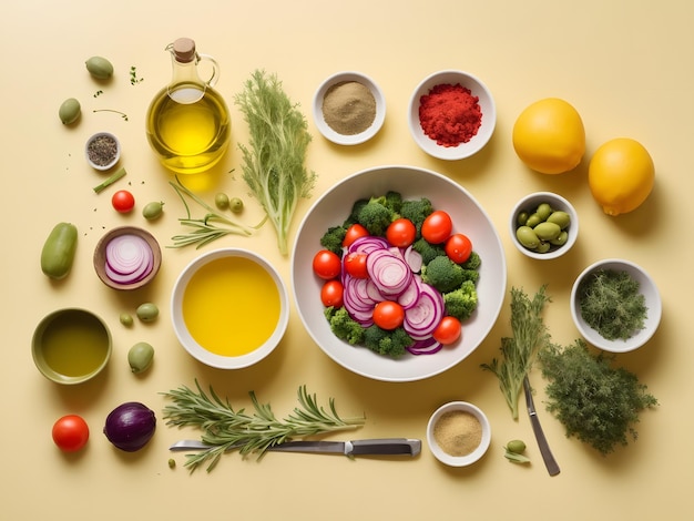 Knolling style of Fresh cut vegetables