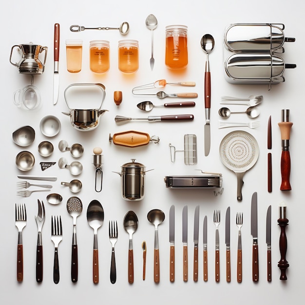 Knolling style kitchen equipment