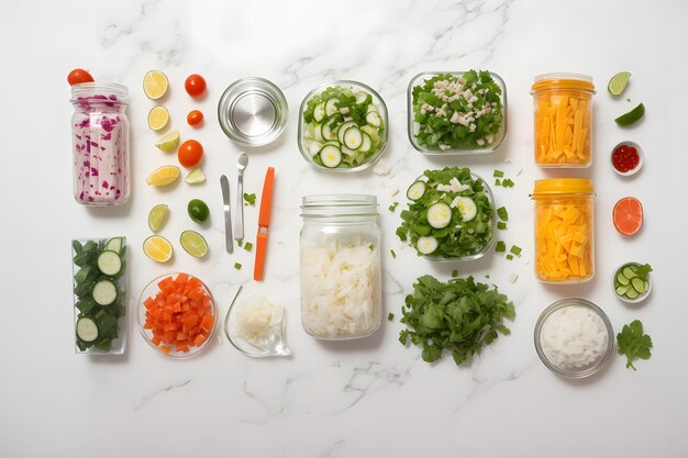 knolling style shot of Jar salad