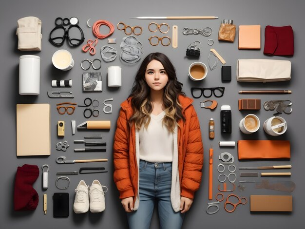 Foto knolling di forniture per giovani donne adulte