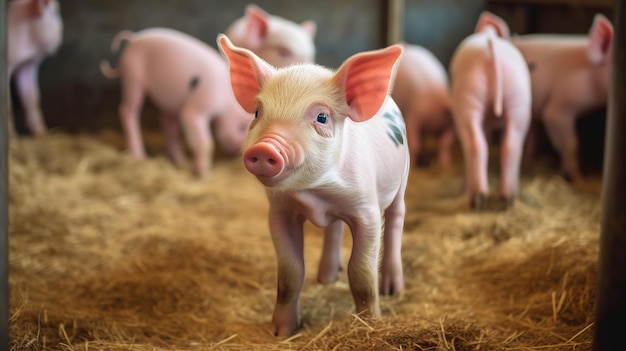 Knorretje met roze oren op varkensboerderij voor het fokken van varkens