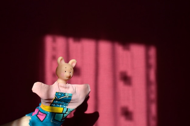 Knorretjepop op een roze helder aangestoken achtergrond