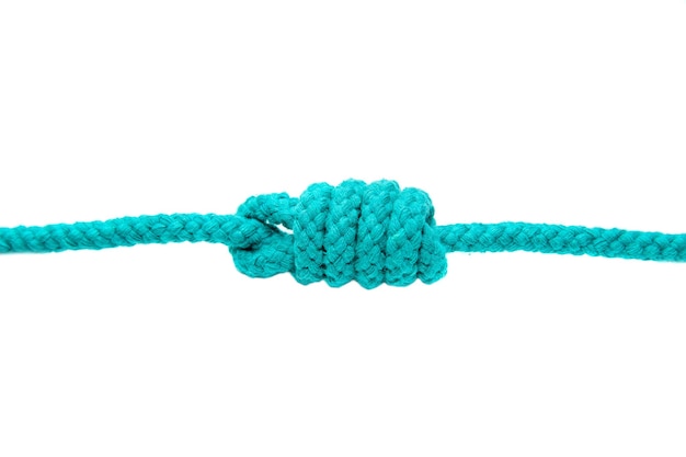 Knot on a cord closeup isolated on a white background