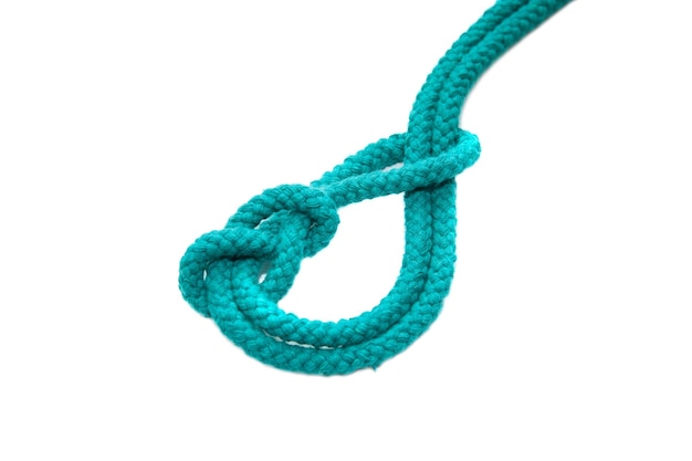 Knot on a cord closeup isolated on a white background