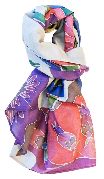 Knotted handmade batik silk red and purple scarf
