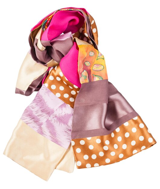 Knotted patchwork silk scarf with batik swatch