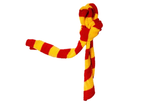 Knotted redyellow striped wool scarf isolated on white background High quality photo