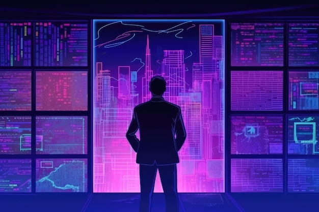 knowledge of computer technology network connection huge data visualization and digital data flow generative ai