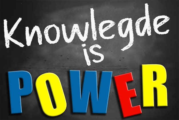 Knowledge is power conceptual words on blackboard