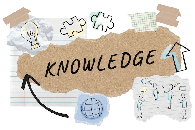 knowledge png word sticker typography business doodle paper collage transparent background