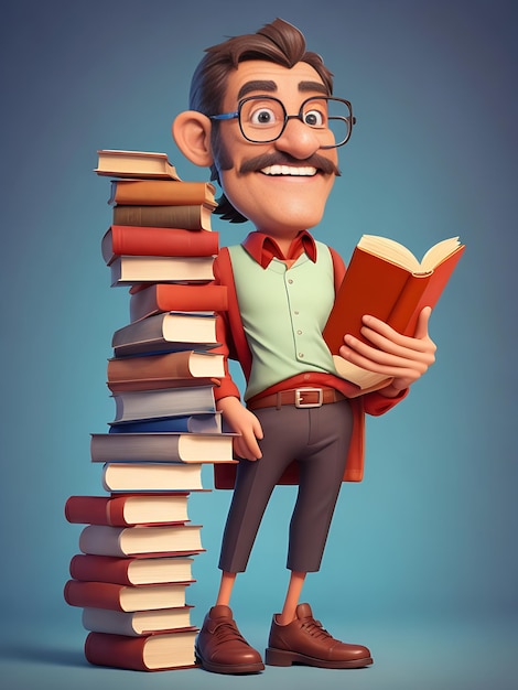 Knowledge seeker teacher surrounded by books