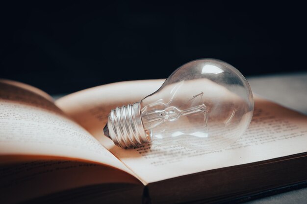 Knowledge and wisdom light bulb on the book