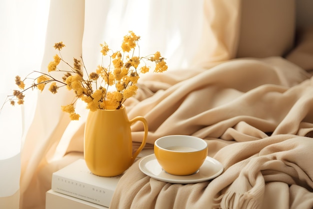 knusse deken een kop hete thee en een goed boek die de essentie van herfstontspanning vastleggen