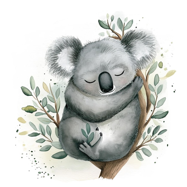 Koala afgebeeld in stijl aquarel schattig en slaperig