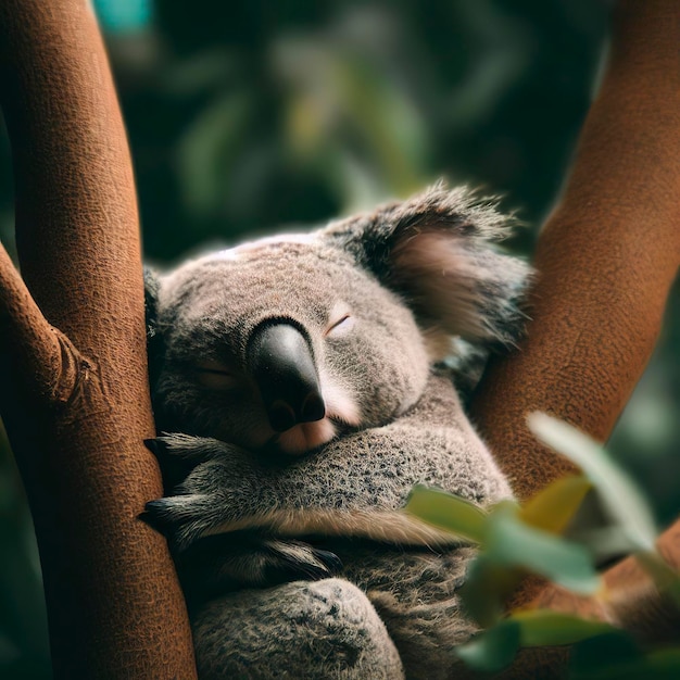 Koala asleep in tree