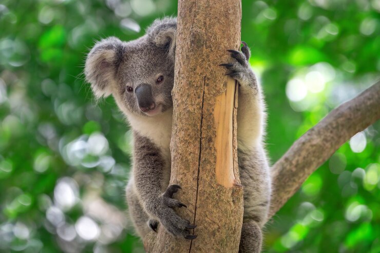 Koala Baby is sitting on the tree.