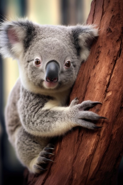 a koala bear climbing a tree