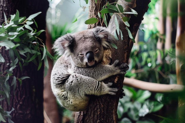 Koala bear on eucalyptus tree