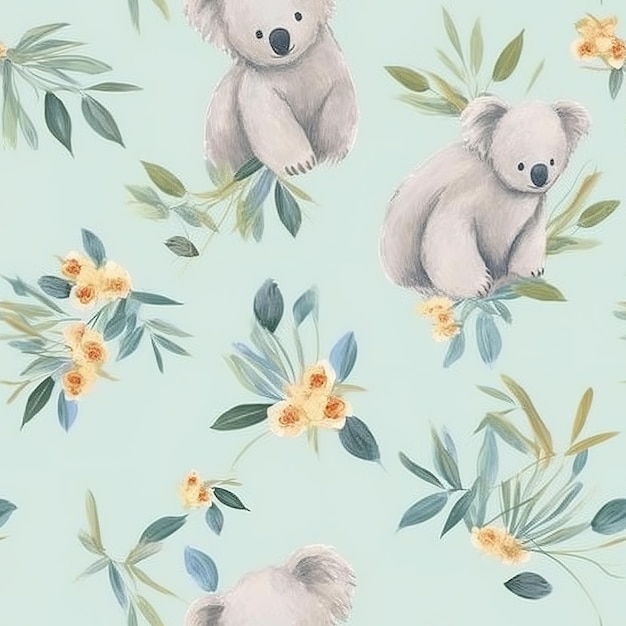 Медведь коала и цветочные обои