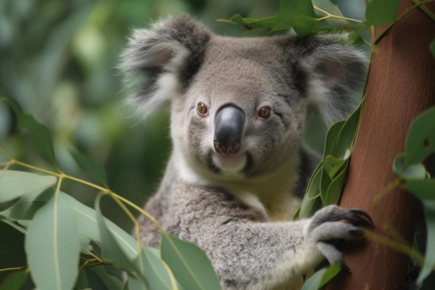 A koala bear is sitting on a tree