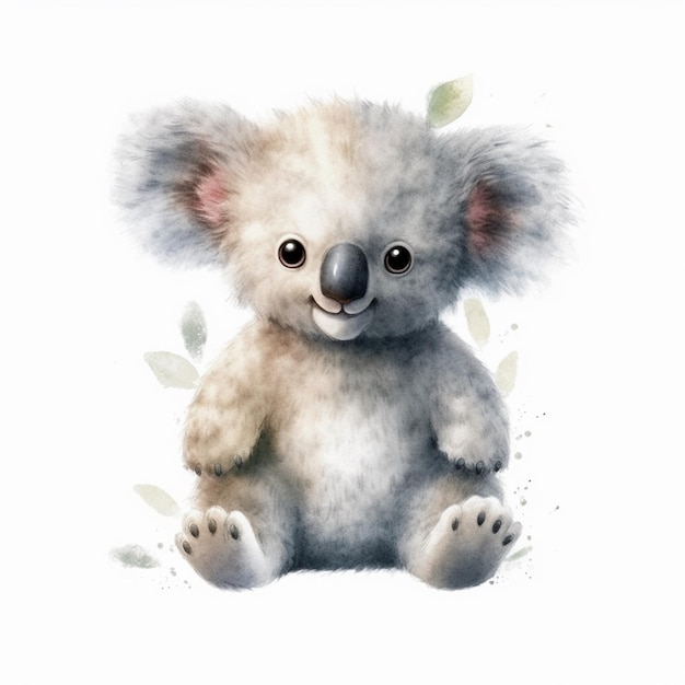 A koala bear is sitting on a white background.