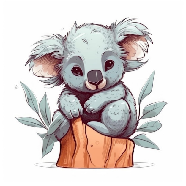 A koala bear sitting on a tree stump