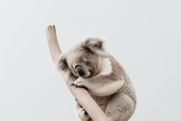 A koala bear sleeping on a branch