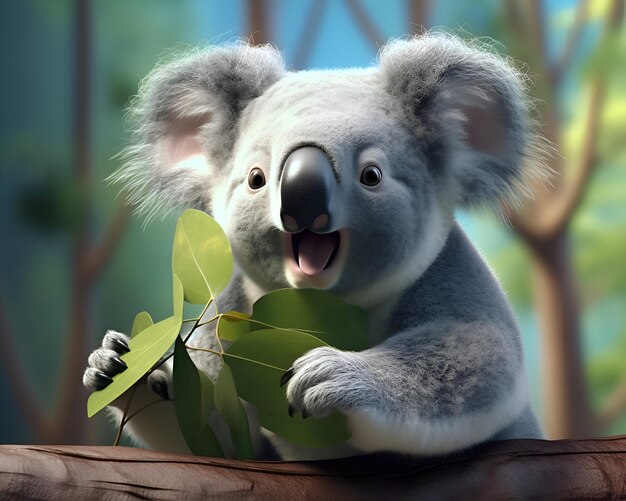 Photo koala bear with eucalyptus branch on nature background