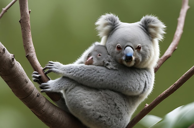 a koala bear with a feather in its paw
