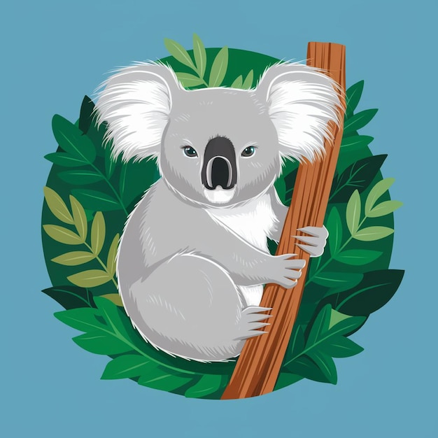 a koala bear with a stick in its mouth and the word koala on the back