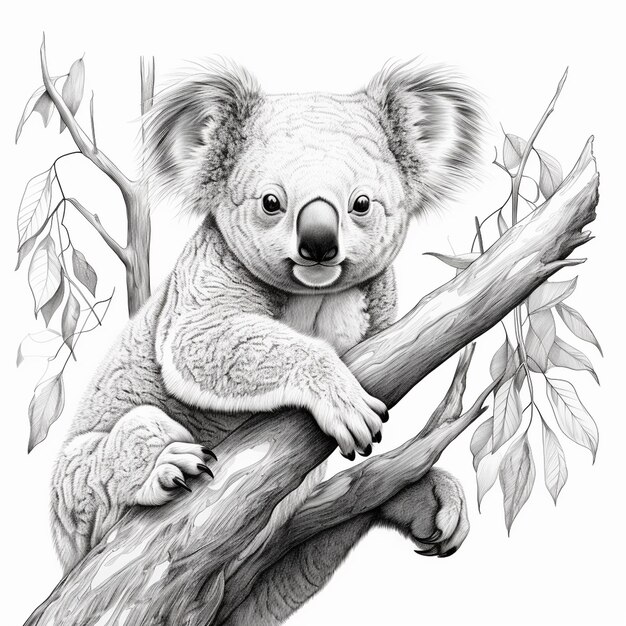 Koala black and white sketch illustration