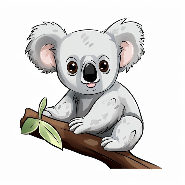 Photo koala cartoon natural colors black outline comic drawing on white background ai generated