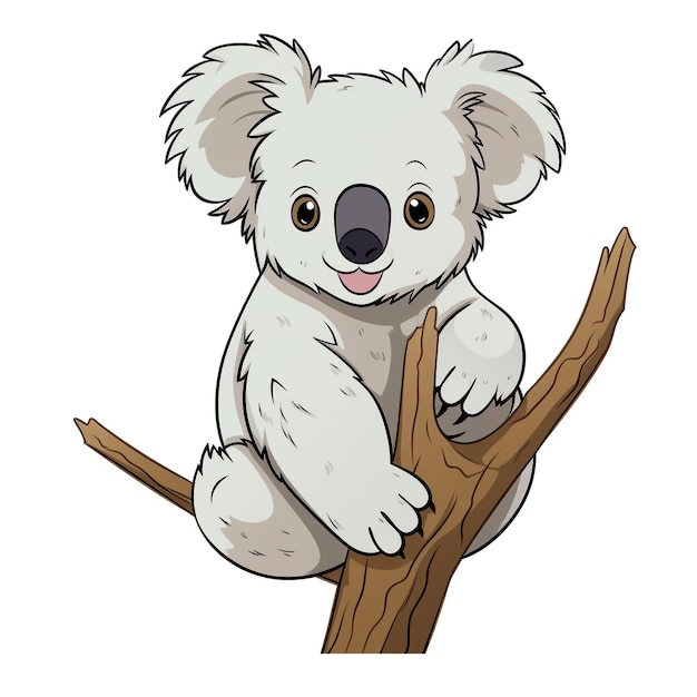 Photo koala cartoon natural colors black outline comic drawing on white background ai generated