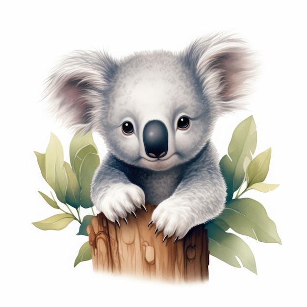 Photo koala color cartoon drawing on white background