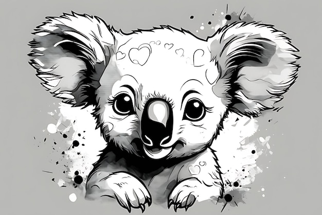 Фото Раскраска коала качество для печатичерно-белое качество плаката